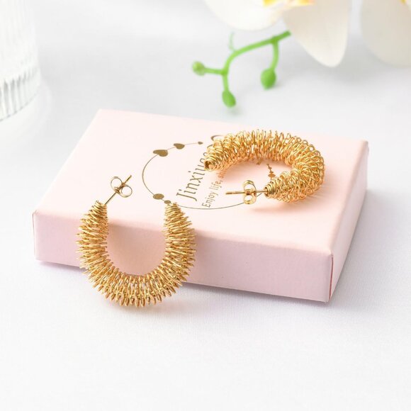 Gold Thick Twisted Stainless Steel Hoop Earrings for Women, 40mm Diameter, Light - Picture 4 of 5